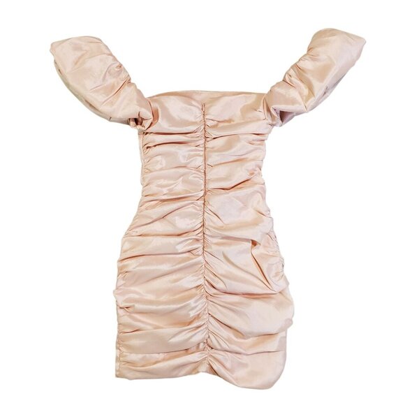 Oh Polly Blush Take Me Higher Ruched Puff Sleeve Dress - Size 4 - Picture 3 of 8